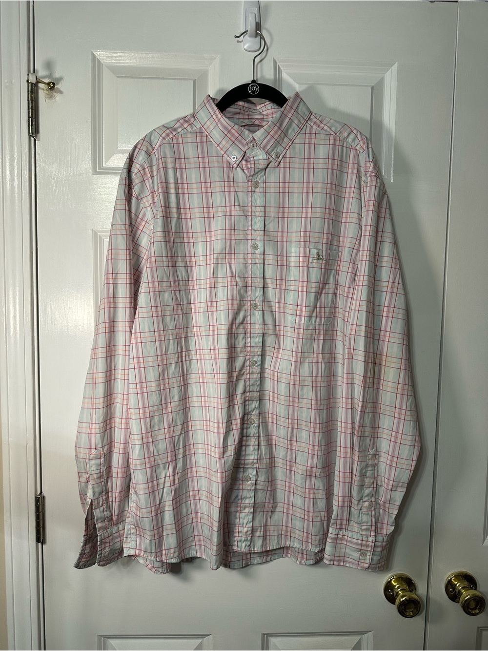 Men's Casual Button-Down Plaid Shirt in White and Pink